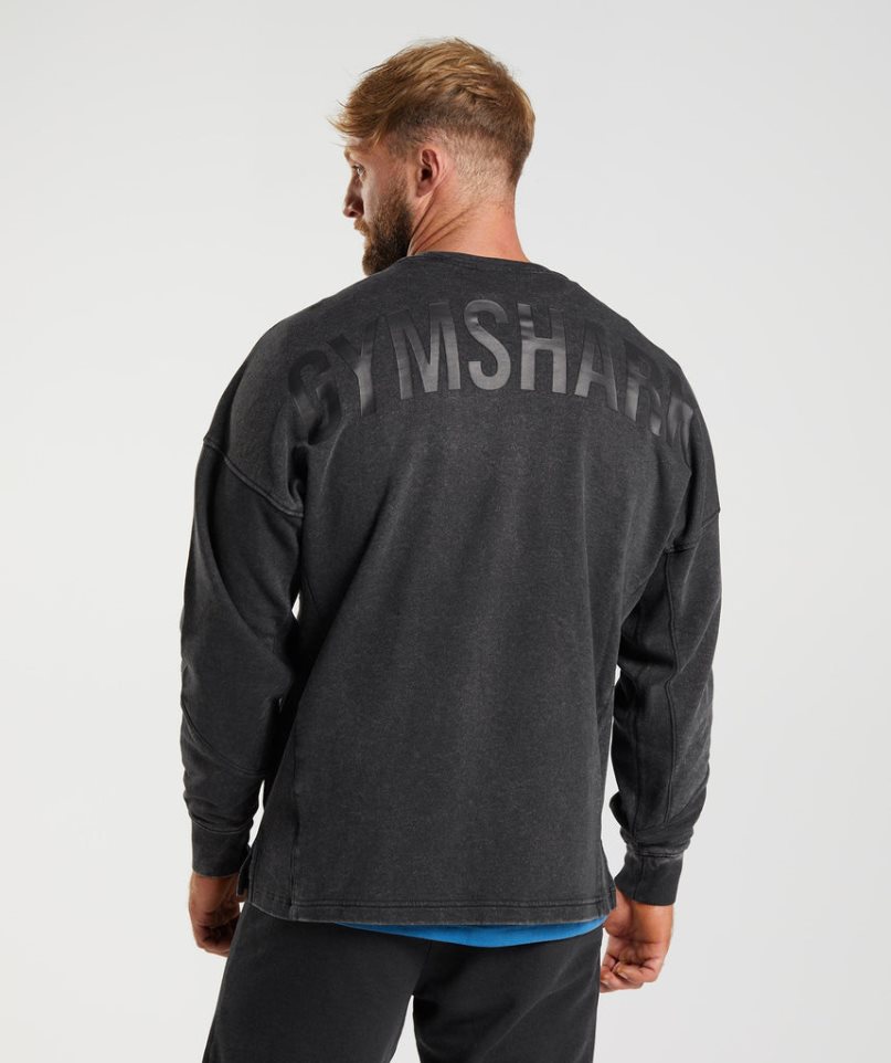 Gymshark Power Washed Crew Férfi Pulóverek Fekete | HU-L-132
