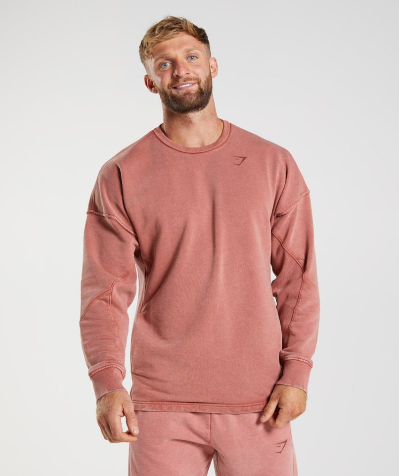 Gymshark Power Washed Crew Férfi Pulóverek Rózsaszín | HU-Y-690