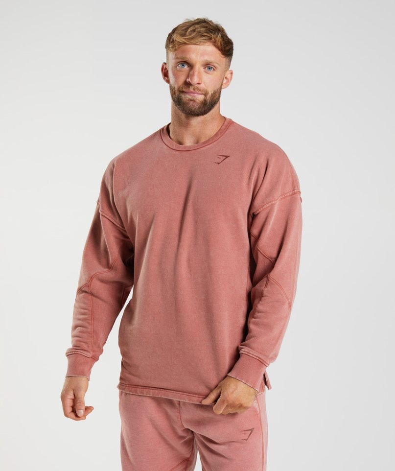 Gymshark Power Washed Crew Férfi Pulóverek Rózsaszín | HU-Y-690
