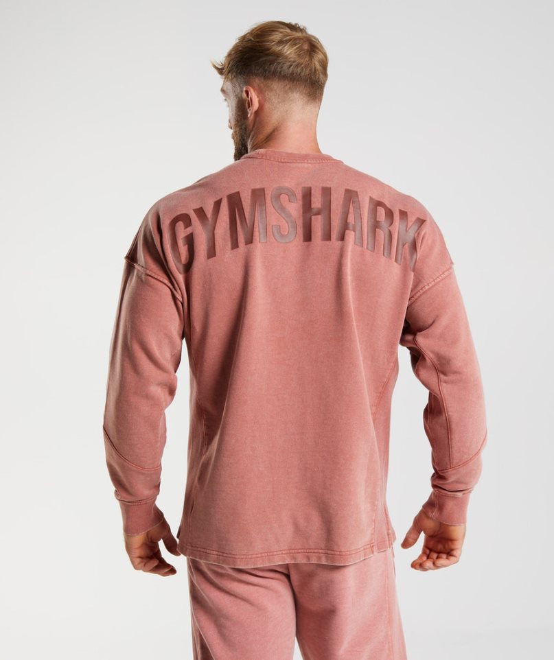 Gymshark Power Washed Crew Férfi Pulóverek Rózsaszín | HU-Y-690