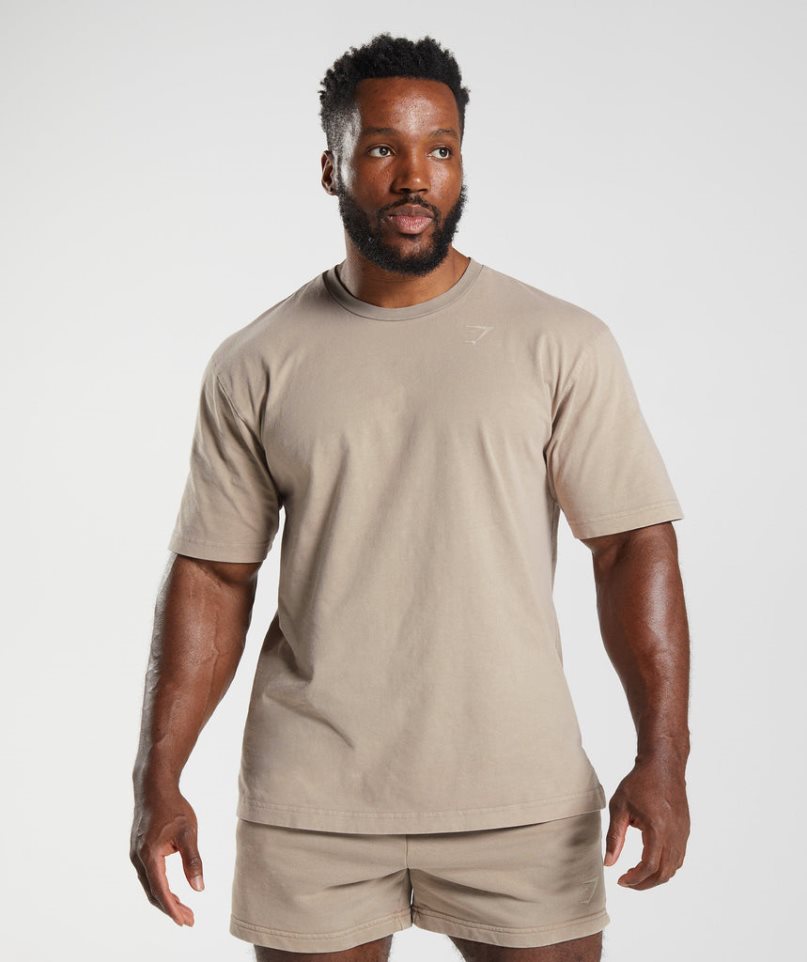 Gymshark Power Washed Férfi Póló Bézs | HU-R-107