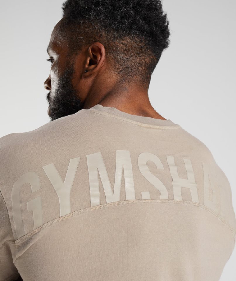 Gymshark Power Washed Férfi Póló Bézs | HU-R-107