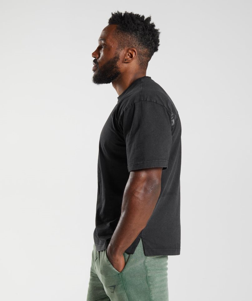 Gymshark Power Washed Férfi Póló Fekete | HU-P-350