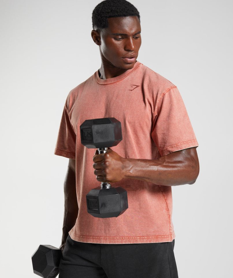 Gymshark Power Washed Férfi Póló Rózsaszín | HU-Z-597
