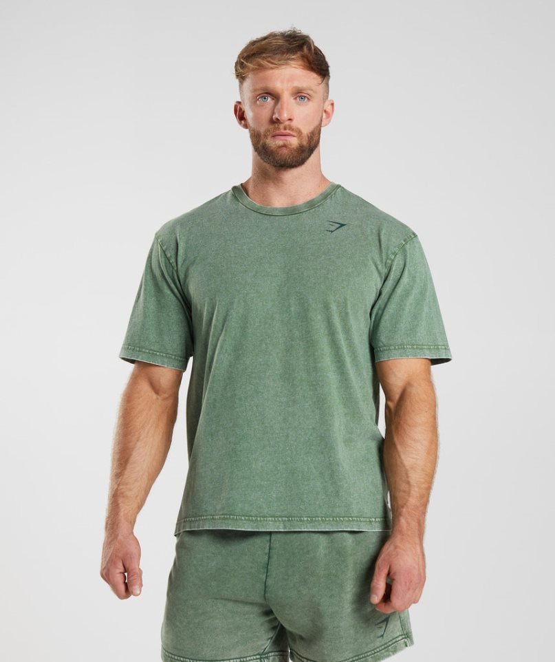 Gymshark Power Washed Férfi Póló Zöld | HU-R-395