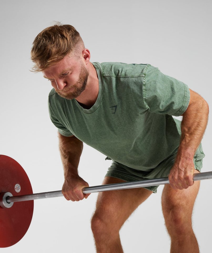 Gymshark Power Washed Férfi Póló Zöld | HU-R-395