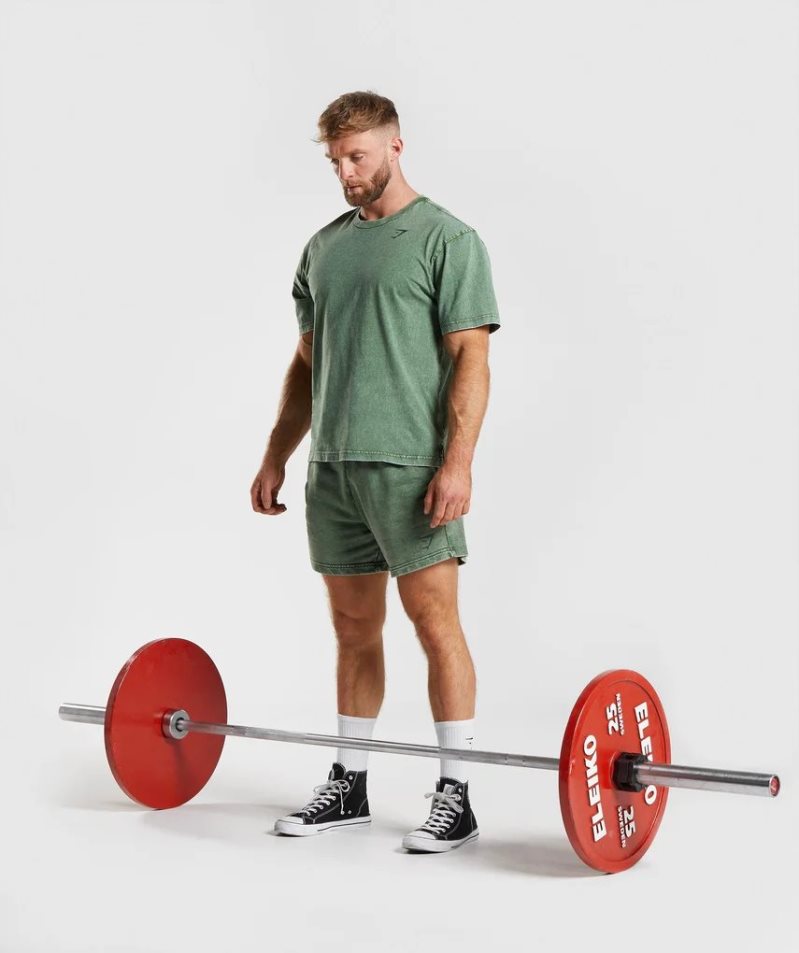Gymshark Power Washed Férfi Póló Zöld | HU-R-395