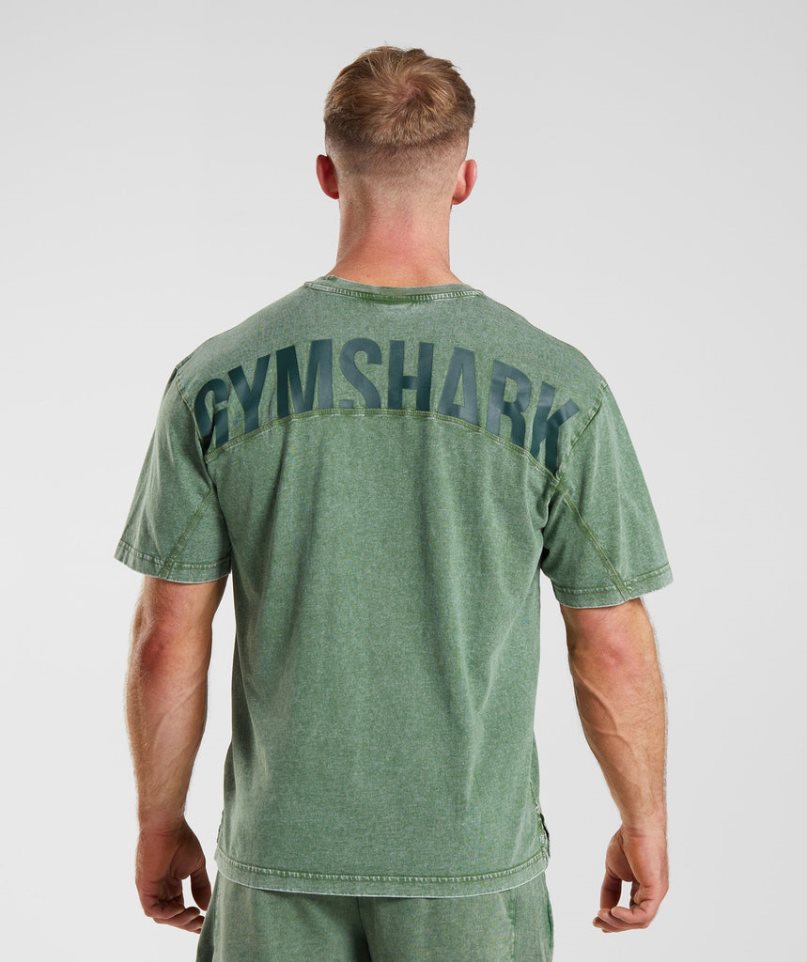 Gymshark Power Washed Férfi Póló Zöld | HU-R-395