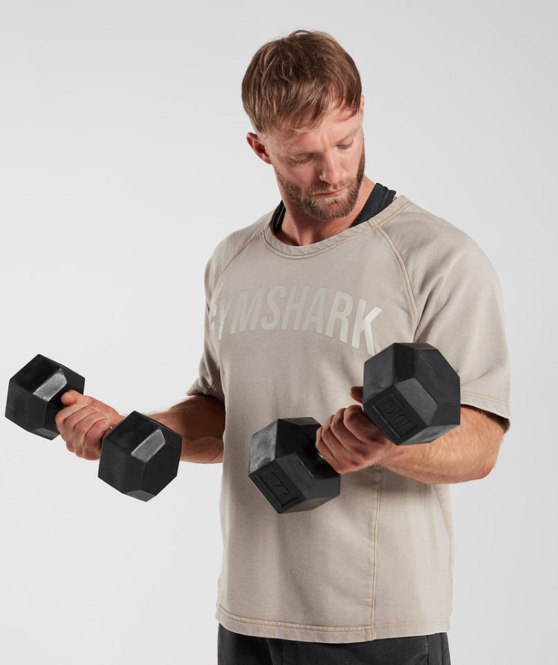 Gymshark Power Washed Rag Top Férfi Póló Bézs | HU-I-823