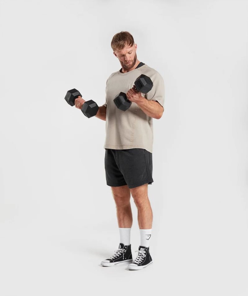 Gymshark Power Washed Rag Top Férfi Póló Bézs | HU-I-823