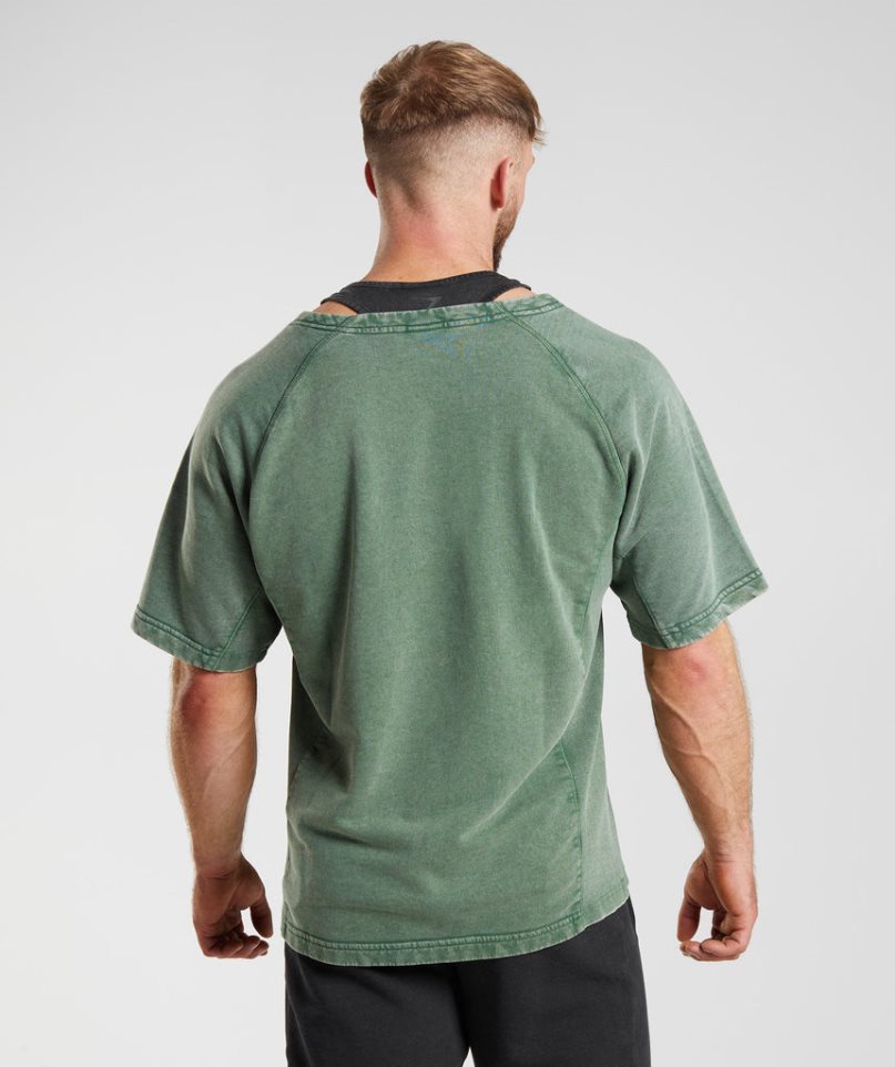 Gymshark Power Washed Rag Top Férfi Póló Zöld | HU-W-097