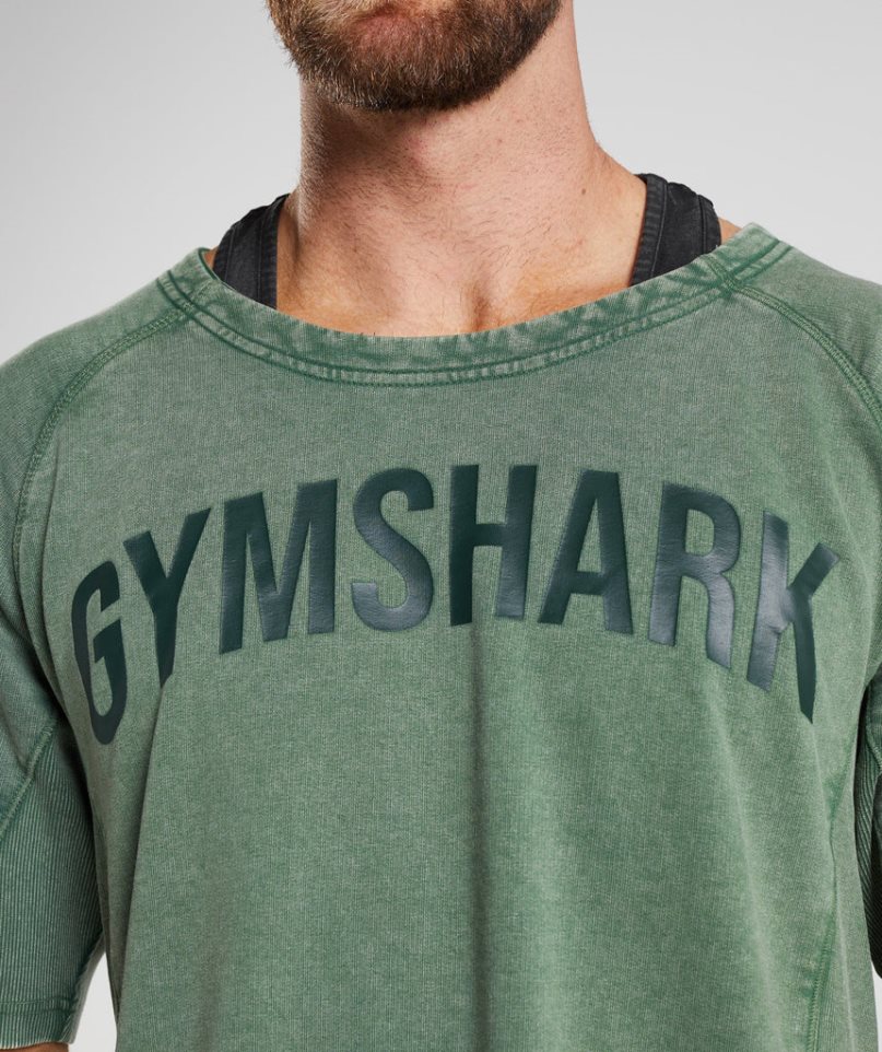 Gymshark Power Washed Rag Top Férfi Póló Zöld | HU-W-097