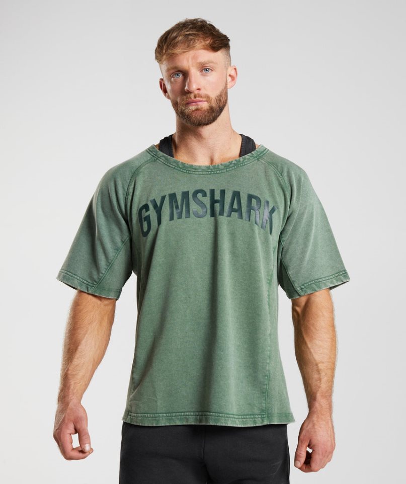 Gymshark Power Washed Rag Top Férfi Póló Zöld | HU-W-097