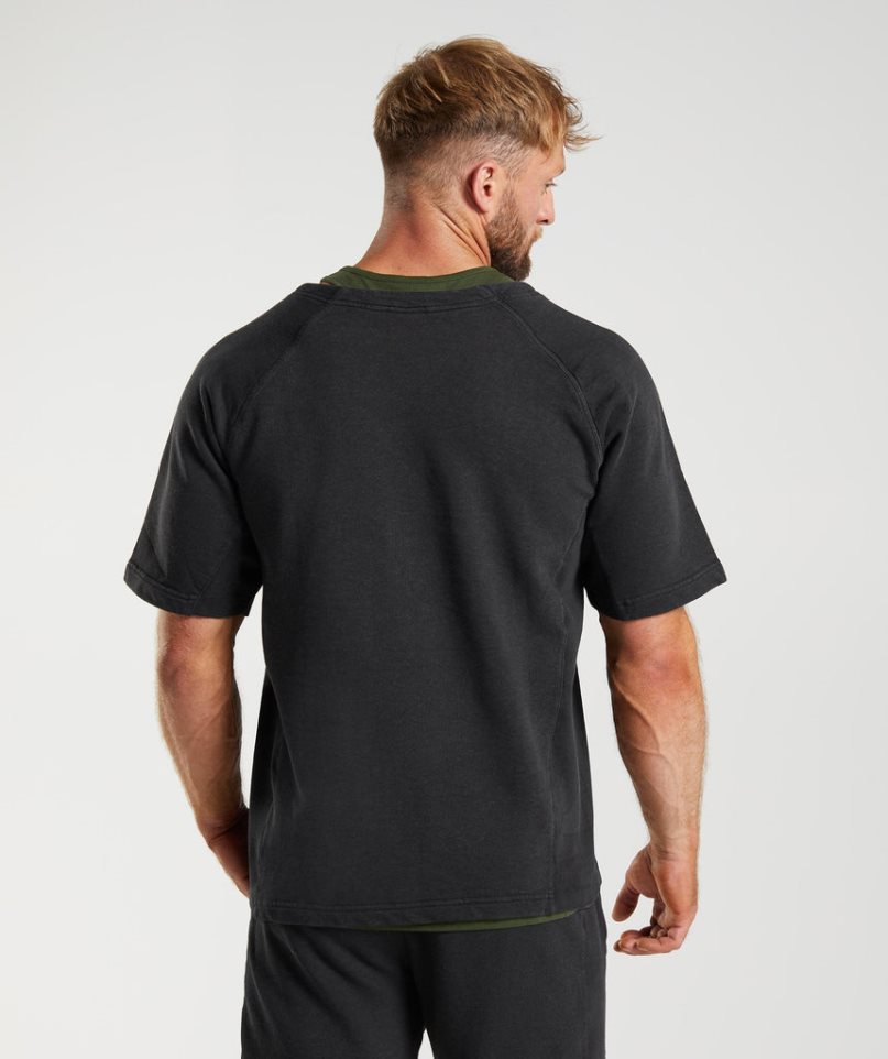 Gymshark Power Washed Rag Top Férfi Póló Fekete | HU-Z-953