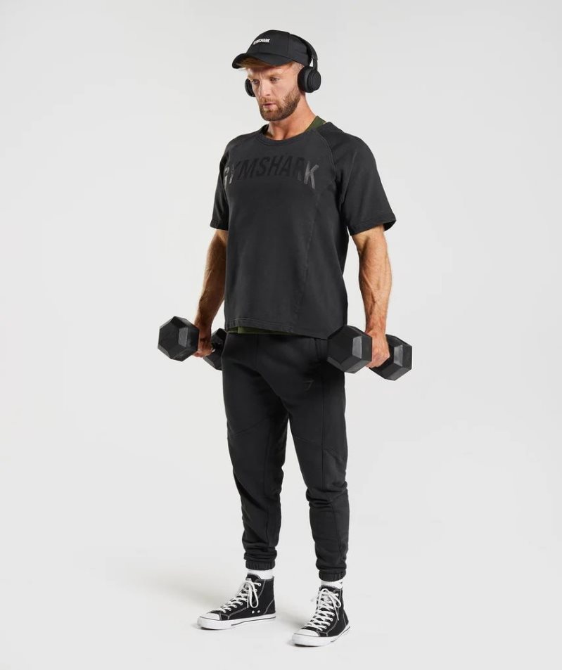 Gymshark Power Washed Rag Top Férfi Póló Fekete | HU-Z-953