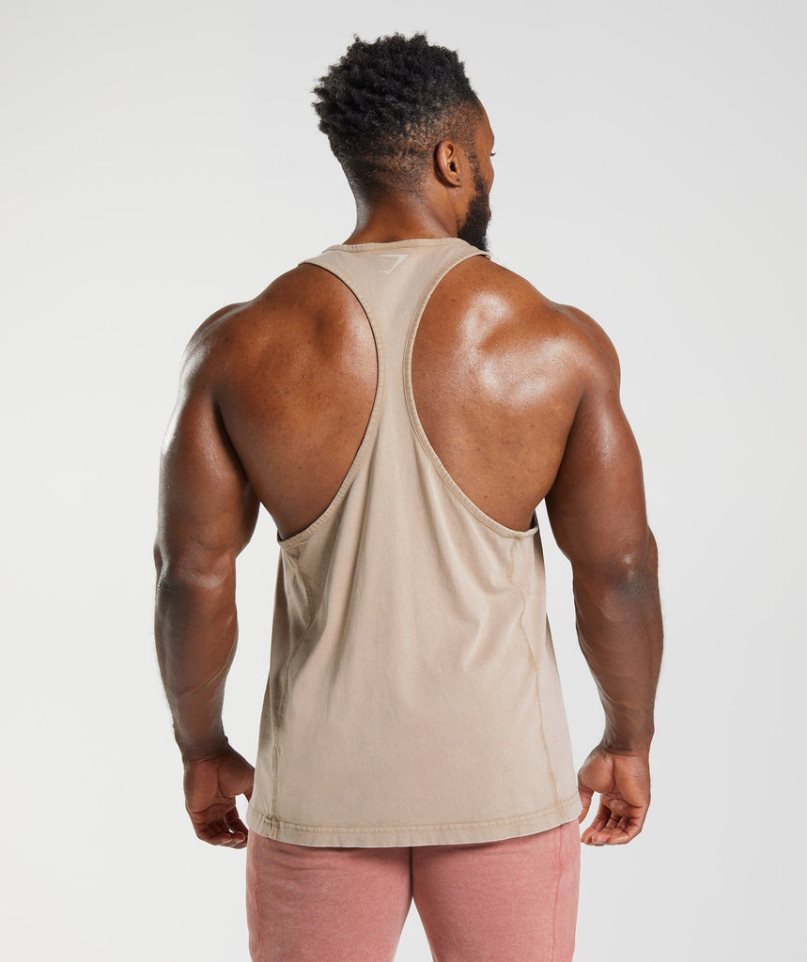 Gymshark Power Washed Stringer Férfi Ujjatlan Póló Bézs | HU-M-174