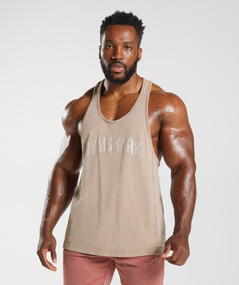 Gymshark Power Washed Stringer Férfi Ujjatlan Póló Bézs | HU-M-174