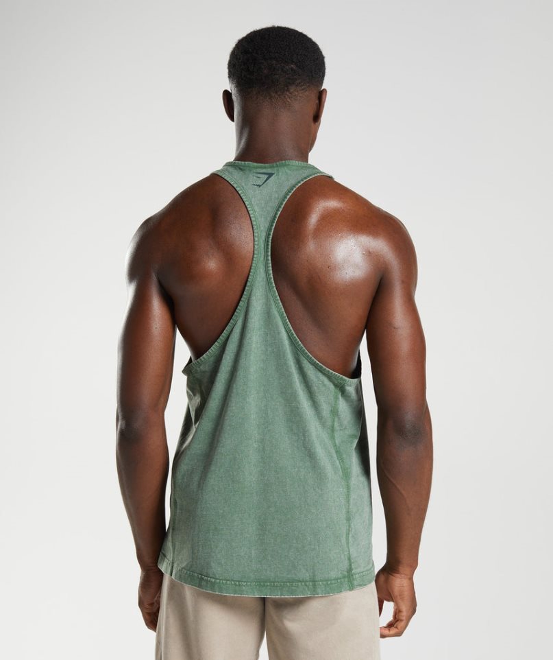 Gymshark Power Washed Stringer Férfi Ujjatlan Póló Zöld | HU-Q-423