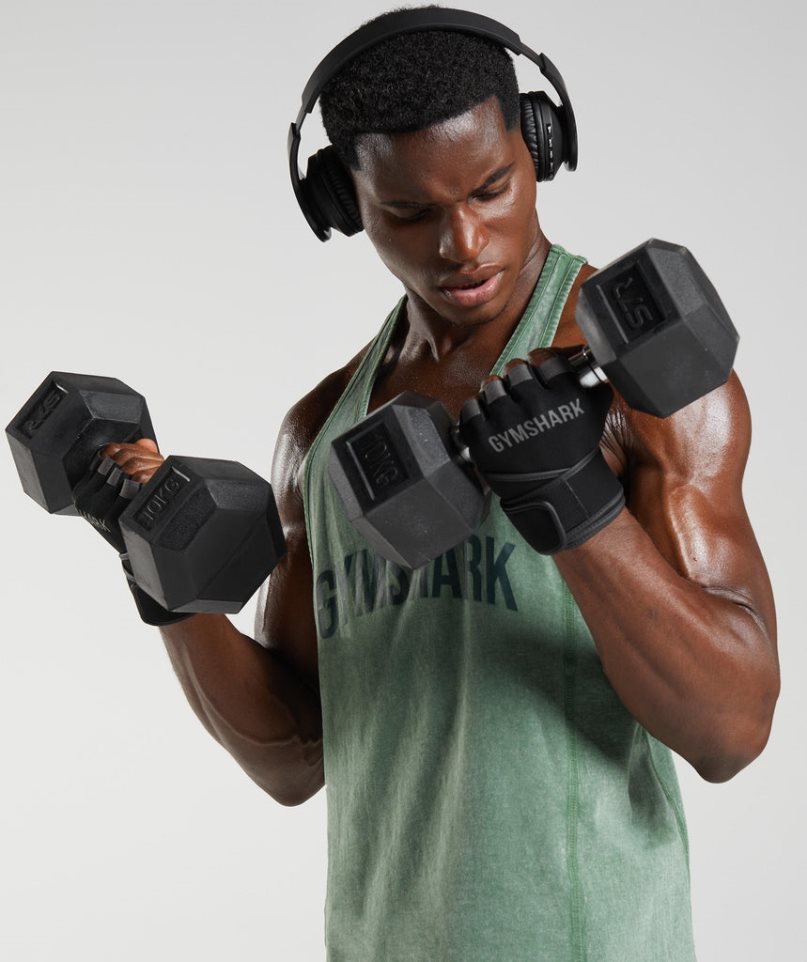 Gymshark Power Washed Stringer Férfi Ujjatlan Póló Zöld | HU-Q-423
