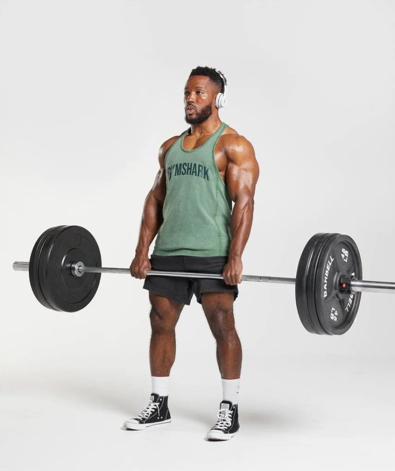 Gymshark Power Washed Stringer Férfi Ujjatlan Póló Zöld | HU-Q-423