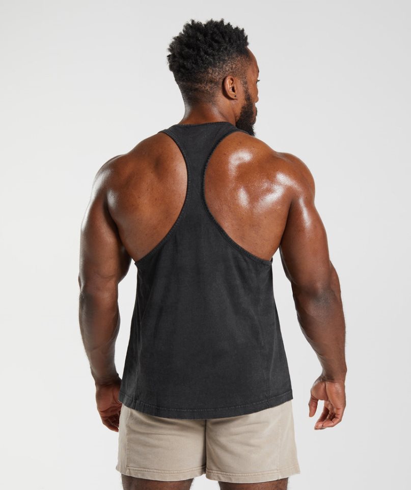 Gymshark Power Washed Stringer Férfi Ujjatlan Póló Fekete | HU-Y-851