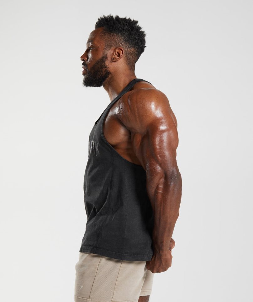Gymshark Power Washed Stringer Férfi Ujjatlan Póló Fekete | HU-Y-851