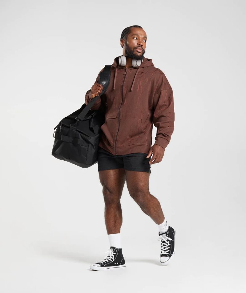Gymshark Power Zip Férfi Kapucnis Pulóver Barna | HU-C-042