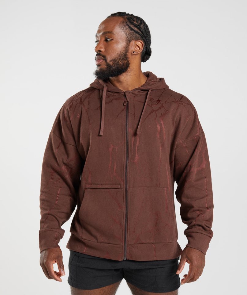 Gymshark Power Zip Férfi Kapucnis Pulóver Barna | HU-C-042