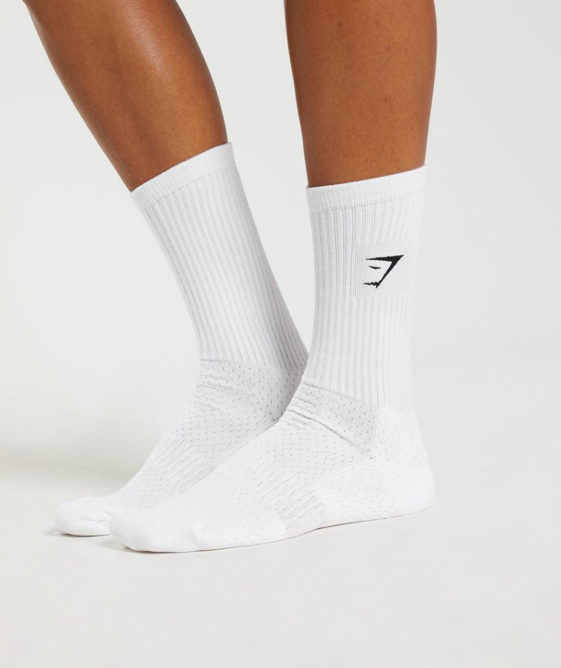 Gymshark Premium Sharkhead Crew Single Zokni Fehér | HU-Q-061