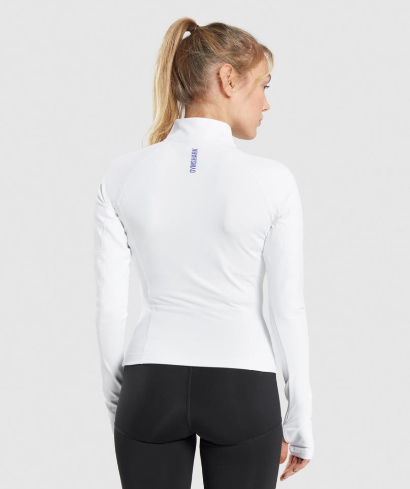 Gymshark Pulse 1/4 Zip Női Pulóverek Fehér | HU-F-168