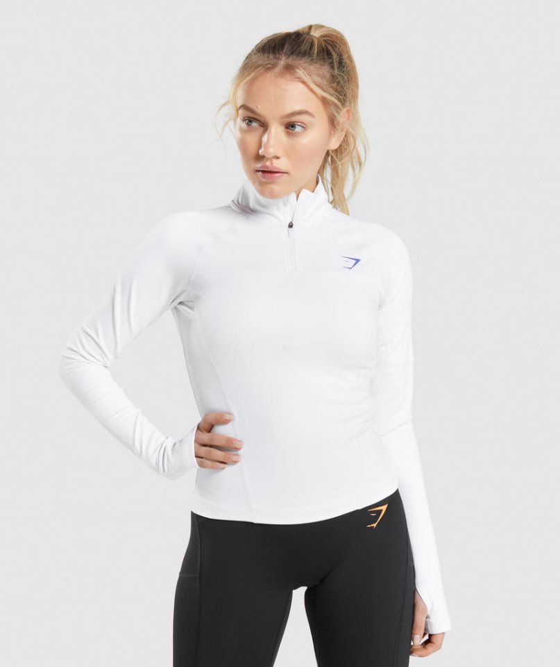 Gymshark Pulse 1/4 Zip Női Pulóverek Fehér | HU-F-168