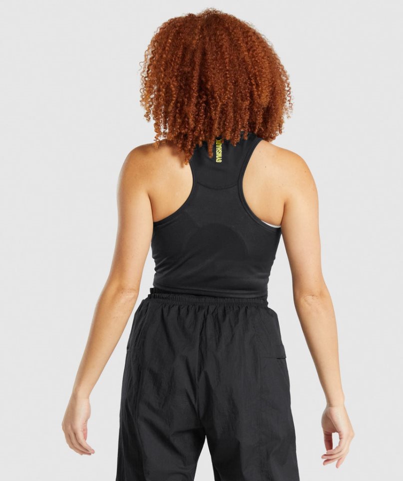 Gymshark Pulse Crop Női Ujjatlan Póló Fekete | HU-V-034