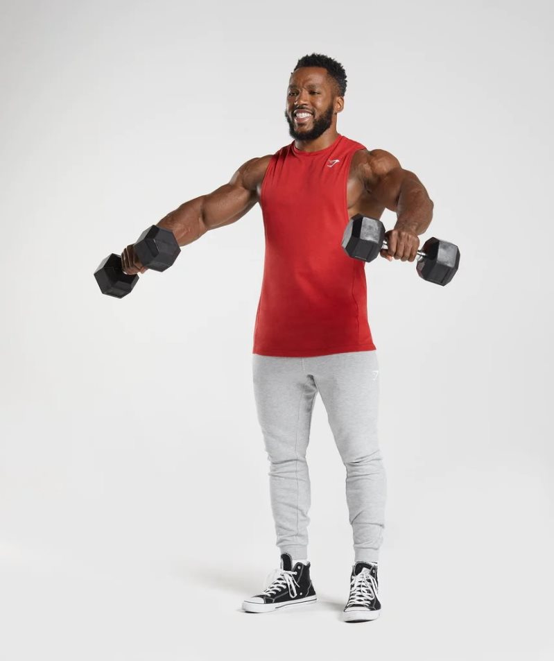 Gymshark React Drop Arm Férfi Ujjatlan Póló Piros | HU-H-509