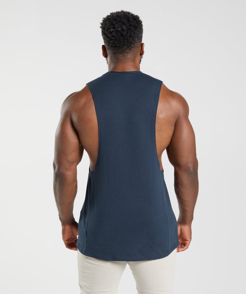 Gymshark React Drop Arm Férfi Ujjatlan Póló Sötétkék | HU-H-564