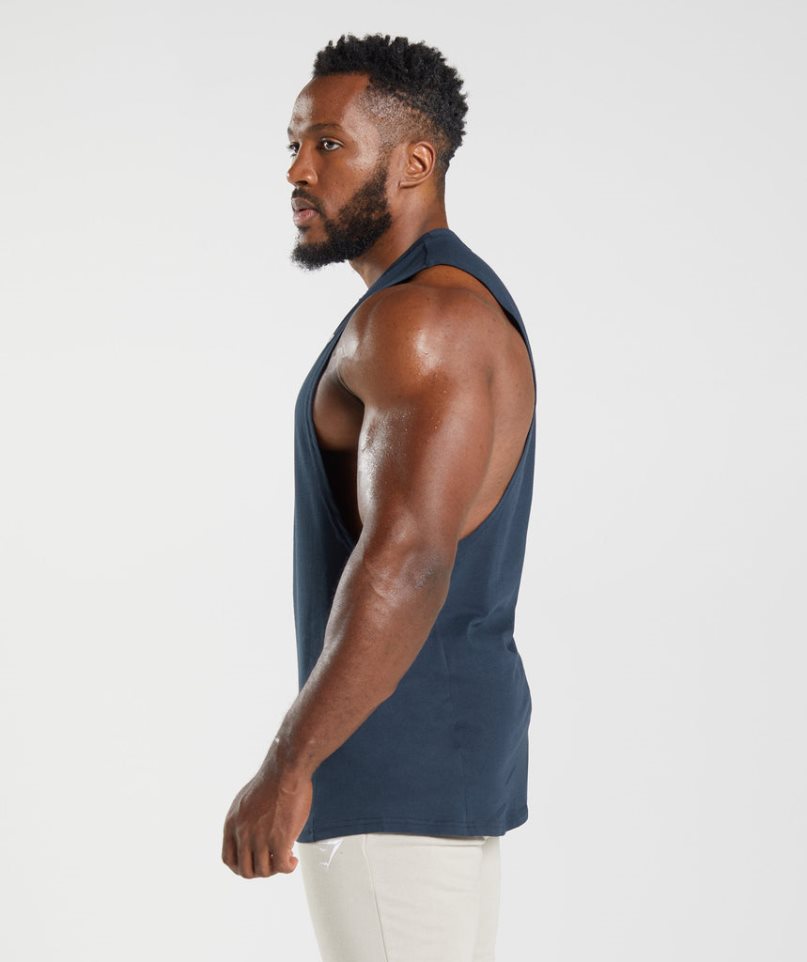 Gymshark React Drop Arm Férfi Ujjatlan Póló Sötétkék | HU-H-564