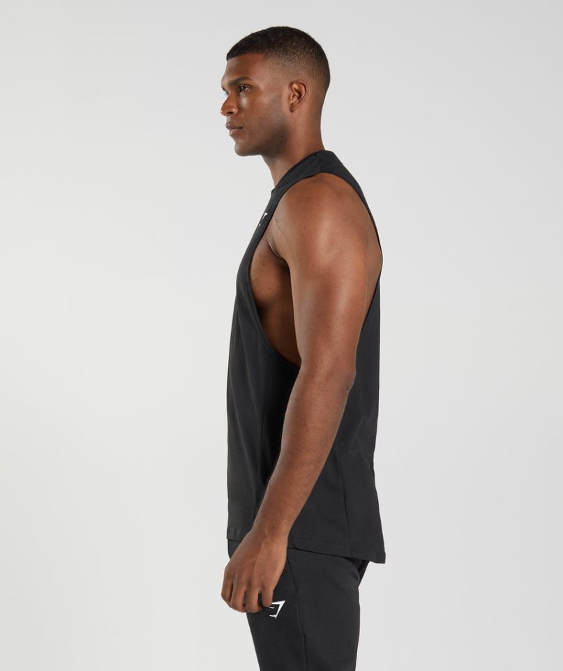 Gymshark React Drop Arm Férfi Ujjatlan Póló Fekete | HU-O-123
