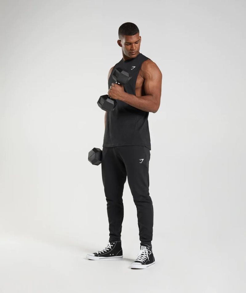 Gymshark React Drop Arm Férfi Ujjatlan Póló Fekete | HU-O-123