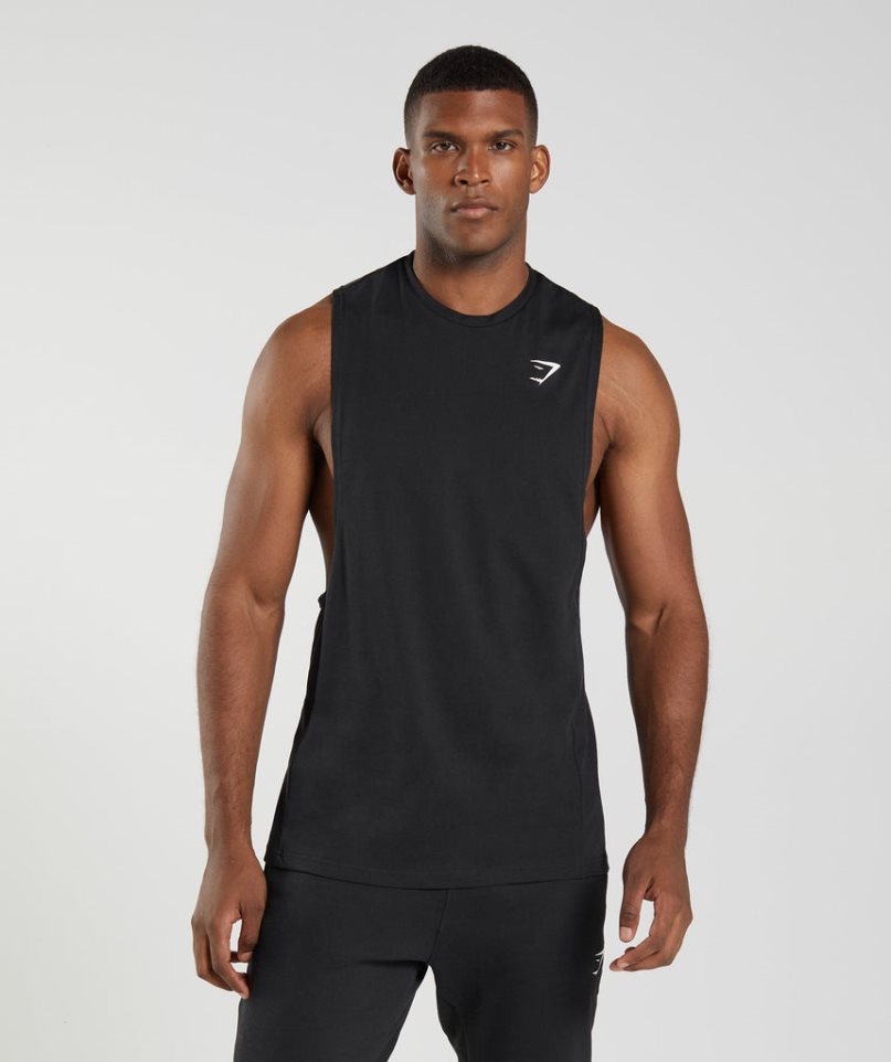 Gymshark React Drop Arm Férfi Ujjatlan Póló Fekete | HU-O-123