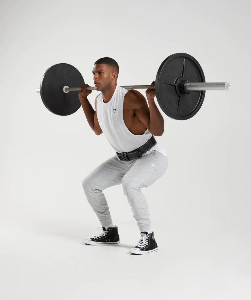 Gymshark React Drop Arm Férfi Ujjatlan Póló Fehér | HU-R-304