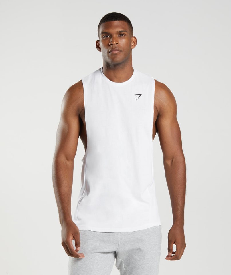Gymshark React Drop Arm Férfi Ujjatlan Póló Fehér | HU-R-304
