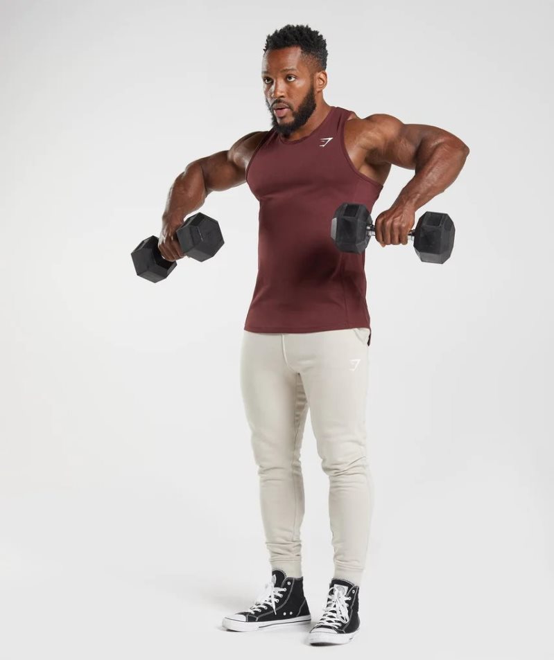 Gymshark React Férfi Ujjatlan Póló Bordó | HU-O-582