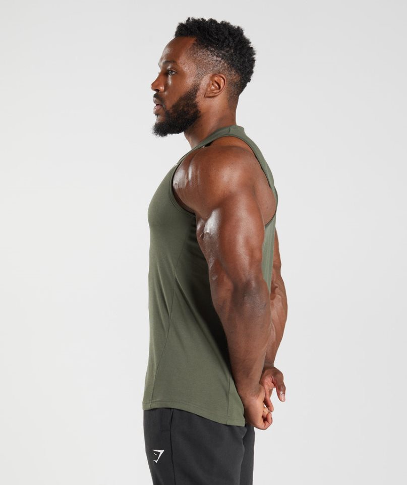 Gymshark React Férfi Ujjatlan Póló Olivazöld | HU-B-146