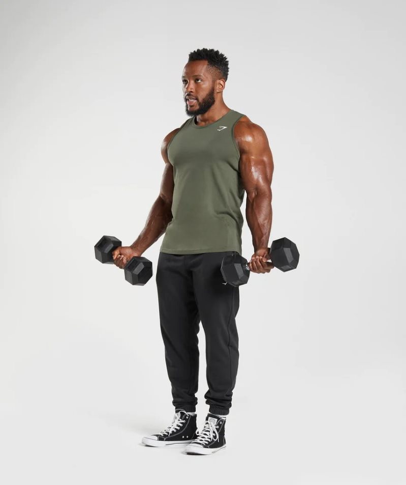 Gymshark React Férfi Ujjatlan Póló Olivazöld | HU-B-146
