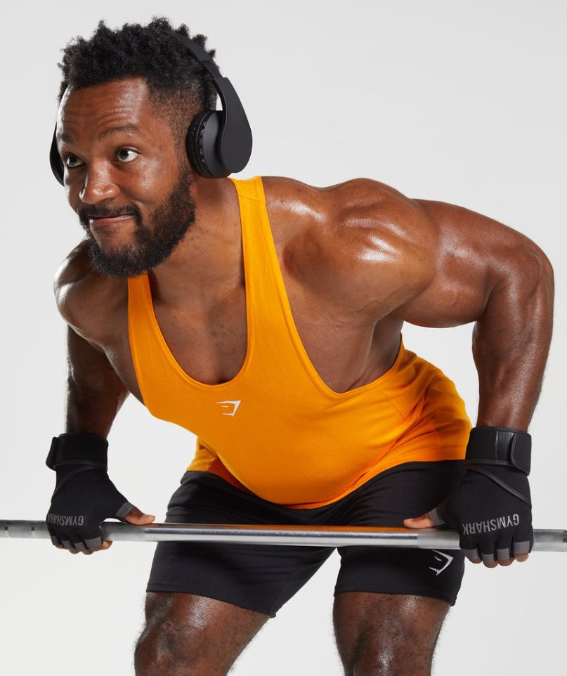 Gymshark React Stringer Férfi Ujjatlan Póló Narancssárga | HU-J-871