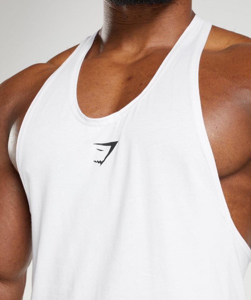 Gymshark React Stringer Férfi Ujjatlan Póló Fehér | HU-K-460