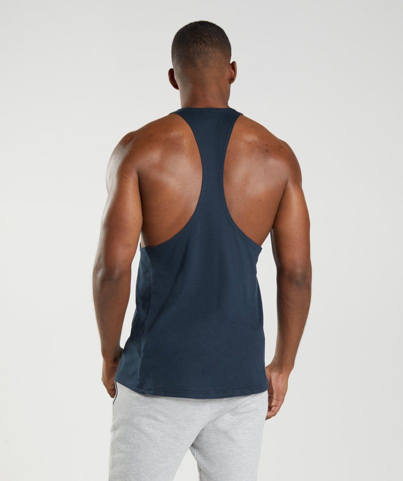 Gymshark React Stringer Férfi Ujjatlan Póló Sötétkék | HU-Z-138