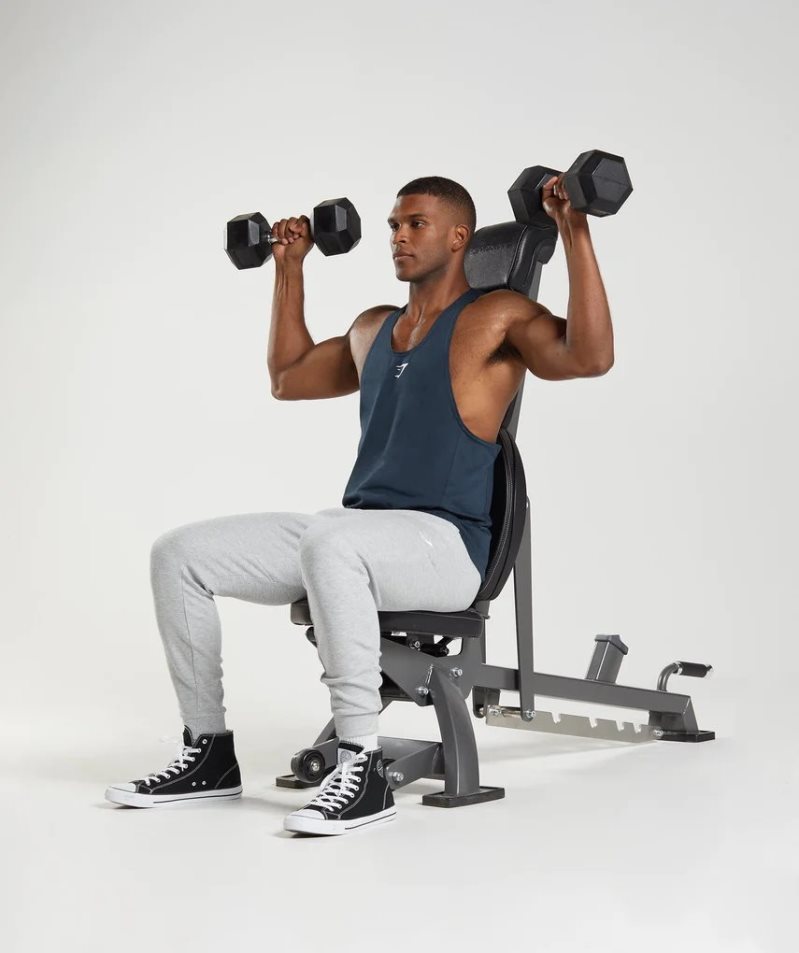 Gymshark React Stringer Férfi Ujjatlan Póló Sötétkék | HU-Z-138