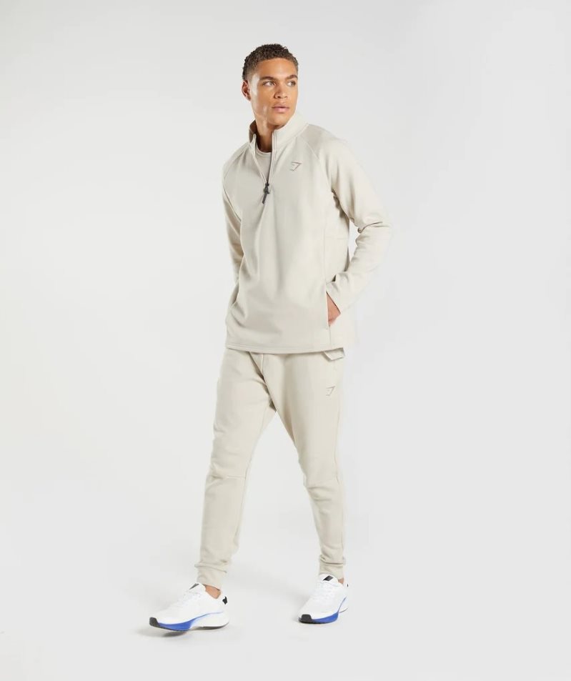 Gymshark Rest Day 1/4 Zip Férfi Pulóverek Krém | HU-S-496