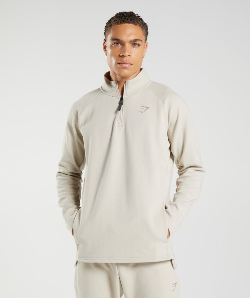 Gymshark Rest Day 1/4 Zip Férfi Pulóverek Krém | HU-S-496