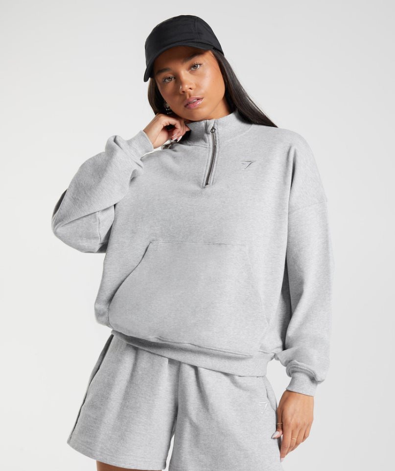 Gymshark Rest Day Sweats 1/2 Zip Női Pulóverek Világos Szürke | HU-R-497